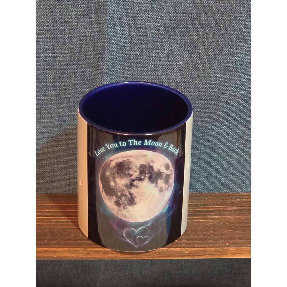 Awesome Box Love You To The Moon Ceramic Coffee Mug Navy Two-Tone New